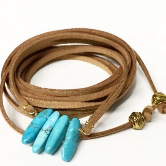 LAST! turquoise style vegan suede wrap choker - Picture 3 of 4